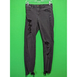 American Eagle Womens Size 4 Short Next Level Stretch Black Ripped Jeans